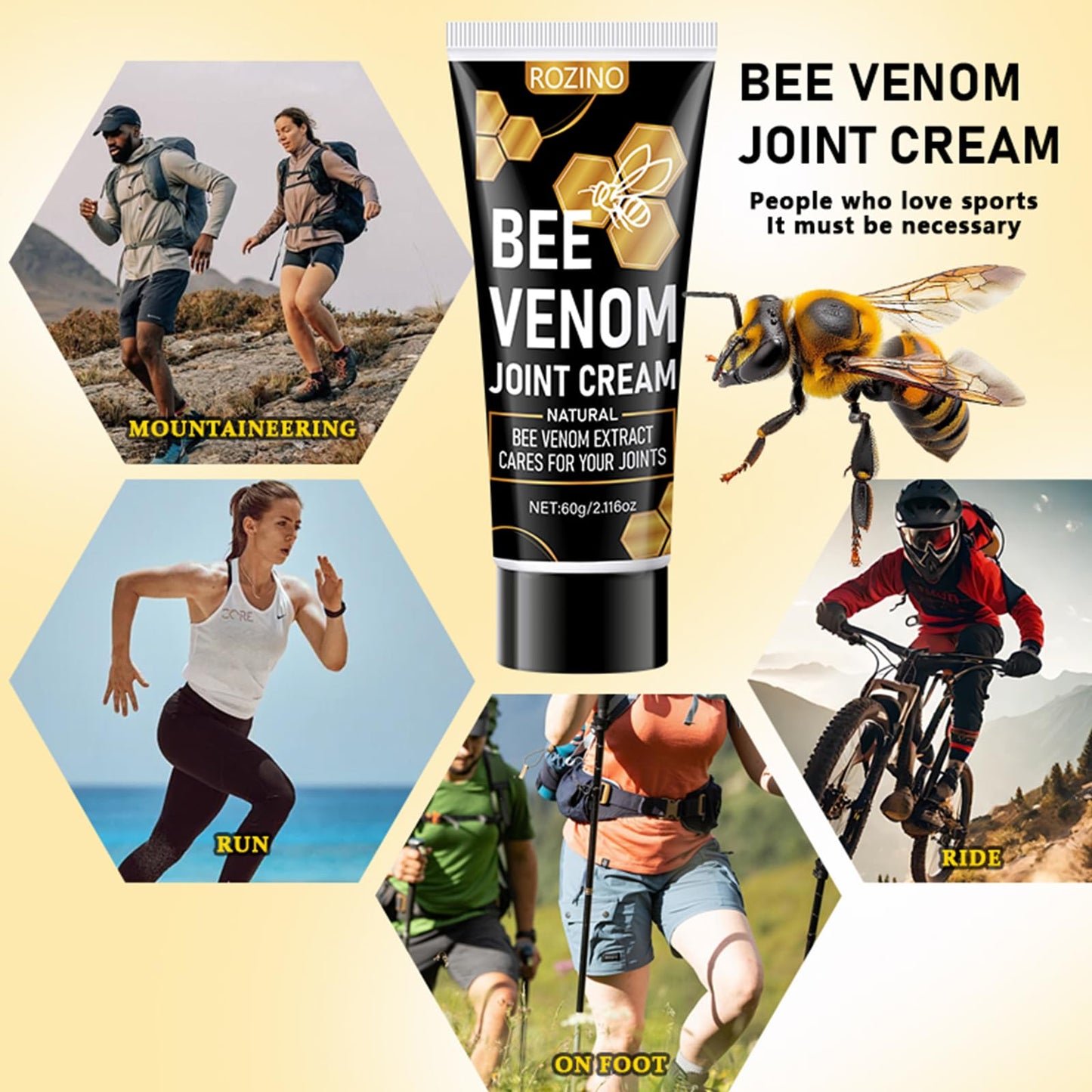 Bee Venom Joint Cream for Knees & Joints - Lightweight Moisturizing Cream for Dry Skin, Fast Absorbing & Non-Greasy Formula - Supports Comfortable Movement (2.116OZ) GenericBuy Supplements Australia