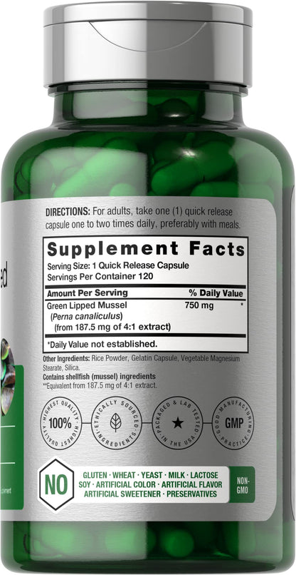 Green Lipped Mussel | 750 mg | 120 Capsules | from New Zealand | Premium Freeze Dried HorbäachBuy Supplements Australia