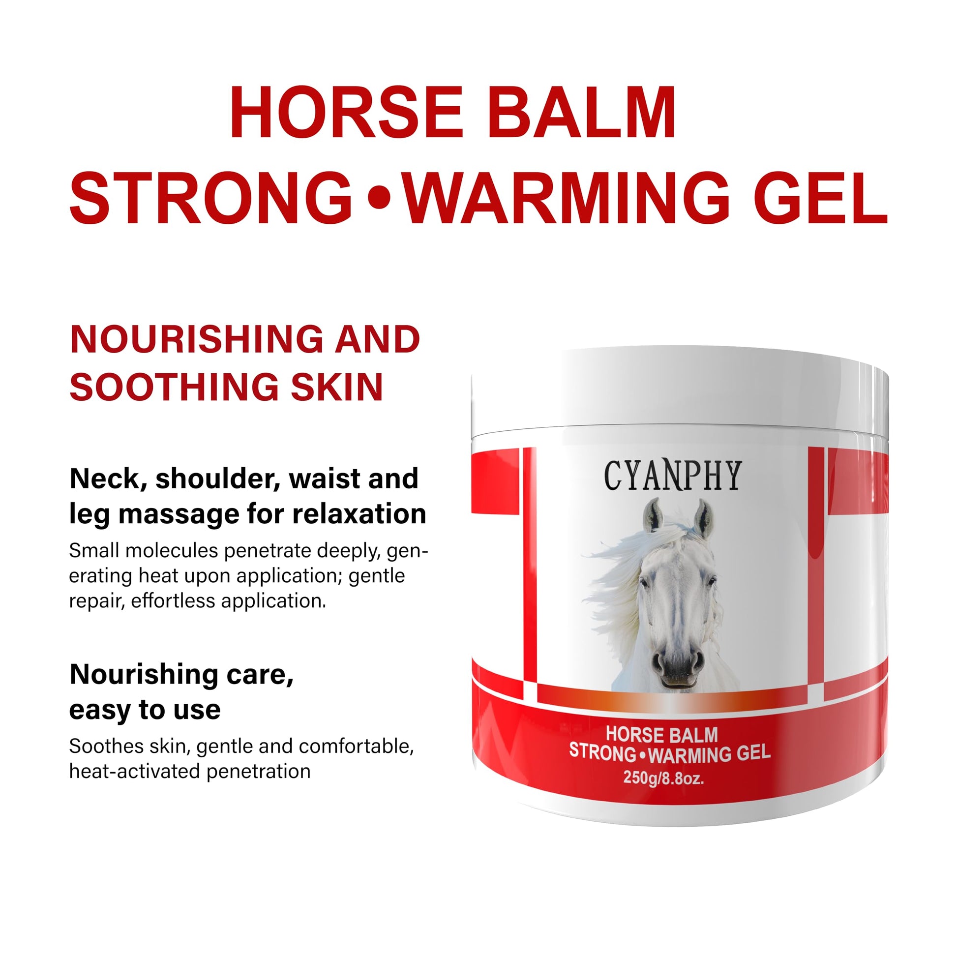 CYANPHY 250g Unisex Adult Extra Strong Horse Balm Joint Massage Cream with Fresh Scent for Muscle & Joint Massage Body for Warming Massage Gel for Hands, Feet, Legs, Knees, Waist for People CYANPHYBuy Supplements Australia