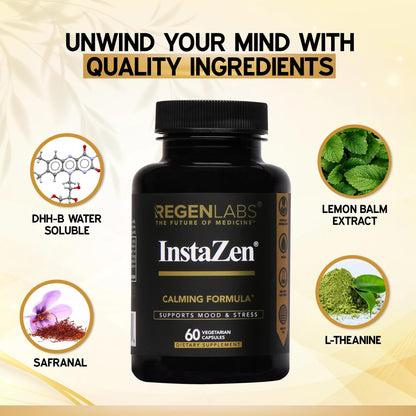 InstaZen Natural Stress Relief Supplement Mood Support | Doctor Formulated Herbal Calm Formula with DHHB, Safranal Extract, L-Theanine, Lemon Balm | Stress Support - 60 Capsules Regen Labs Regen LabsBuy Supplements Australia