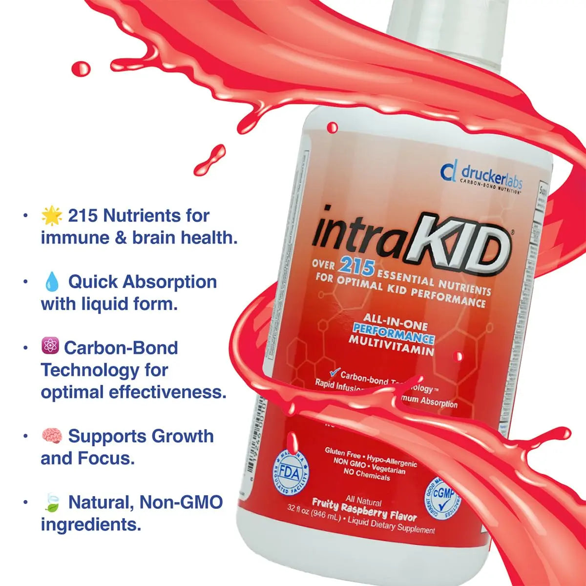 intraKID Drucker Labs Organic Liquid Multivitamin for Kids, Immune Support, Non GMO, Dairy Free, Gluten Free, Magnesium, Vitamin A,C,E, Zinc intraKIDBuy Supplements Australia