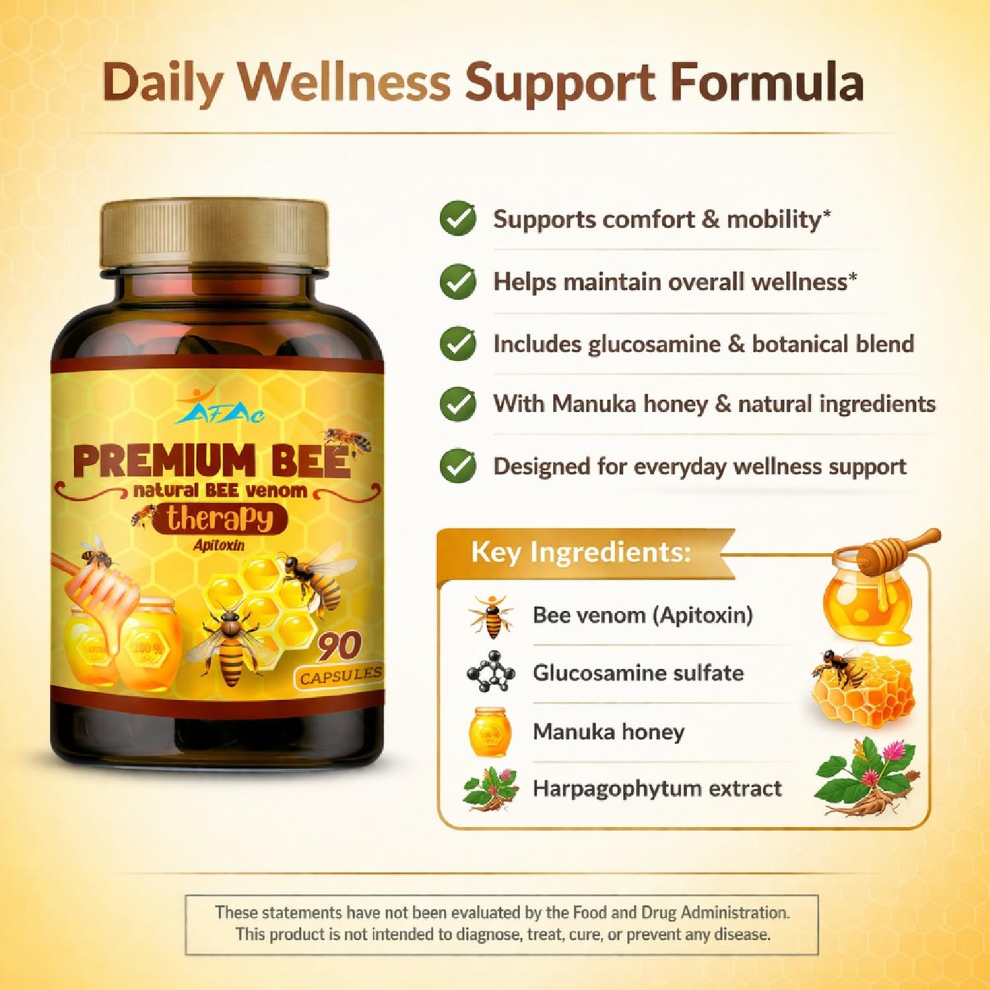 VITAMISAN Premium Natural Bee Venom with glucosamine sulfate Veneno Abeja 90 Capsulas Apitoxin Manuka Honey Dietary Supplement VITAMISANBuy Supplements Australia