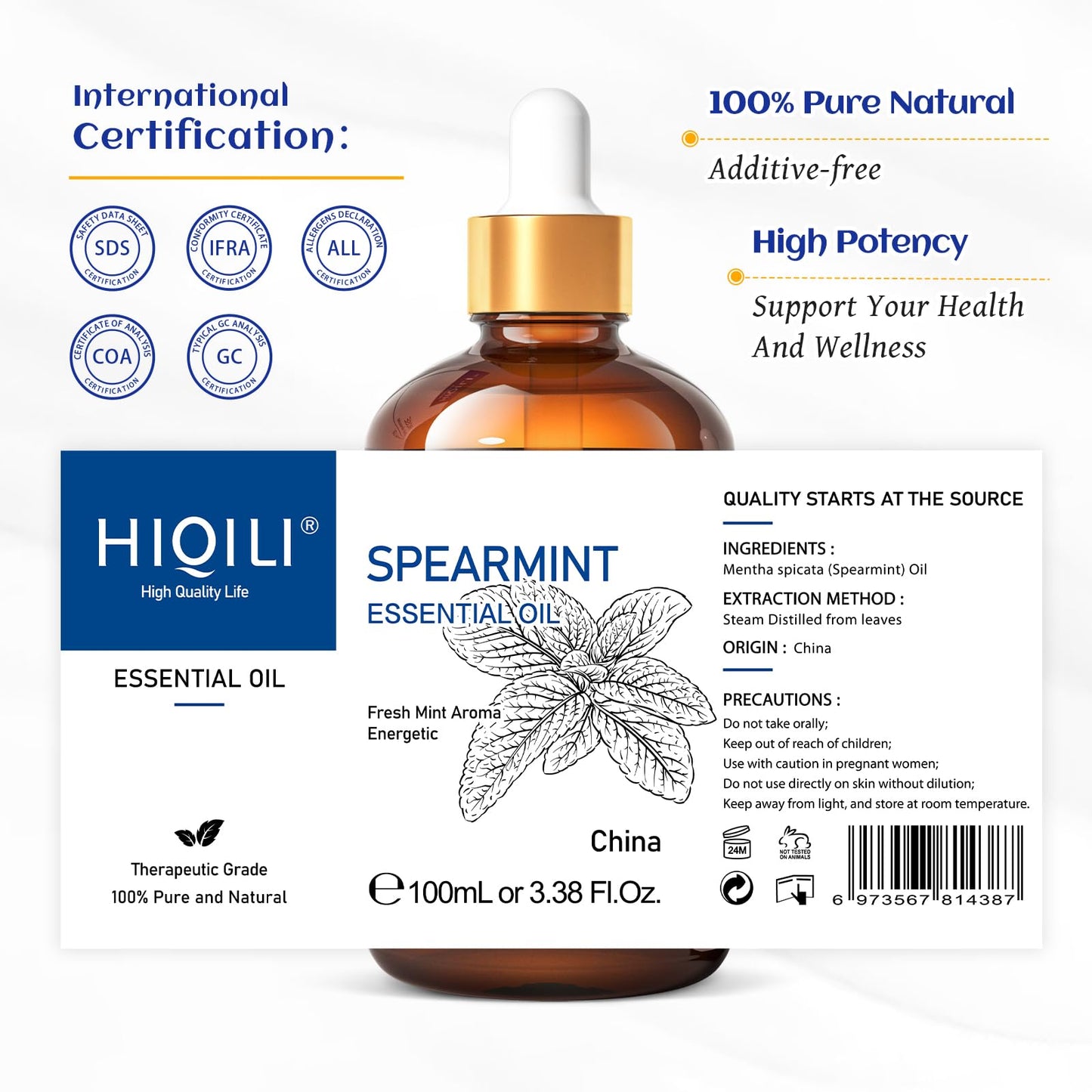 HIQILI 100ML Spearmint Essential Oil for Skin Care -100% Pure Treatment Grade - 3.38 Fl Oz. HIQILIBuy Supplements Australia