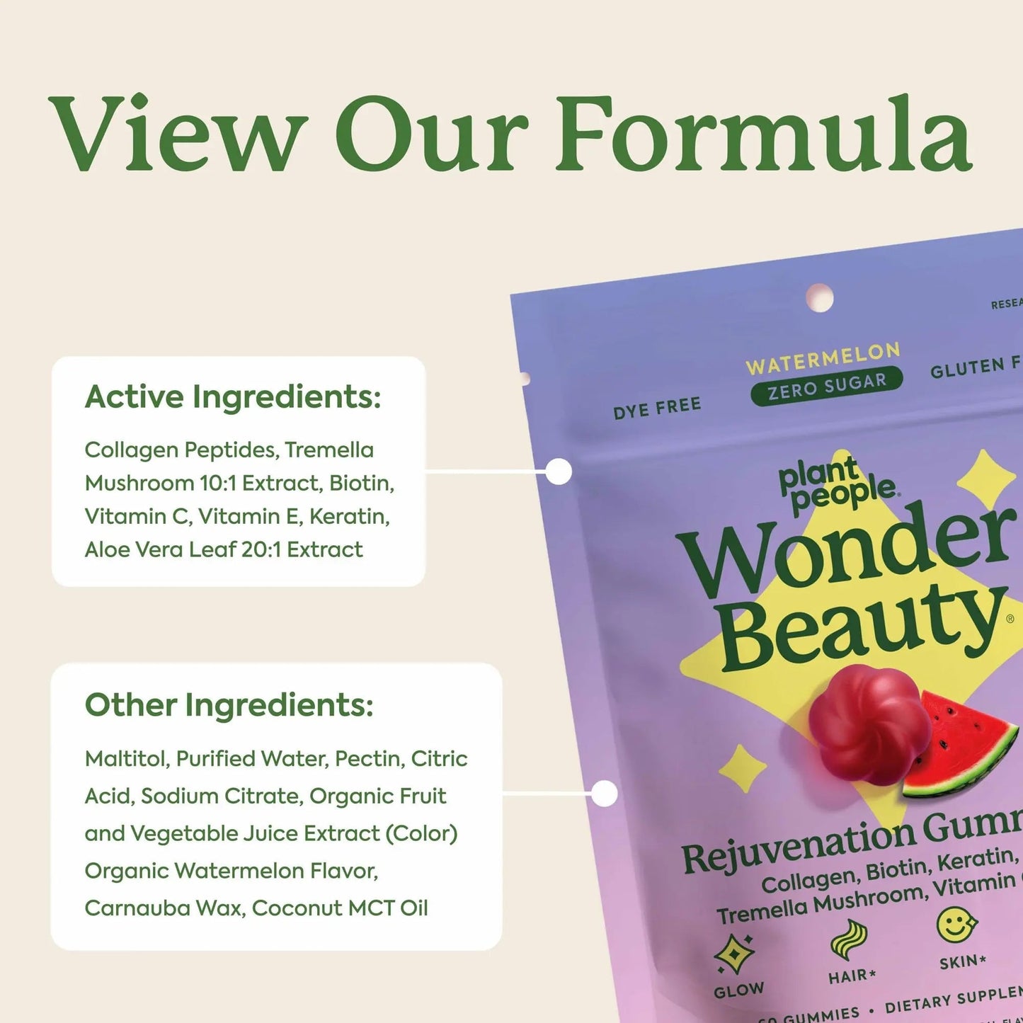 Plant People WonderBeauty Hair, Skin & Nails Rejuvenation Gummies with Tremella Mushroom, Marine Collagen Peptides Plant People