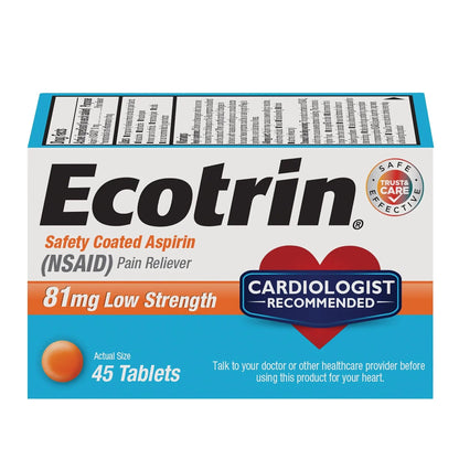 Ecotrin Low Strength Safety Coated Aspirin, NSAID 81mg, 45 count EcotrinBuy Supplements Australia