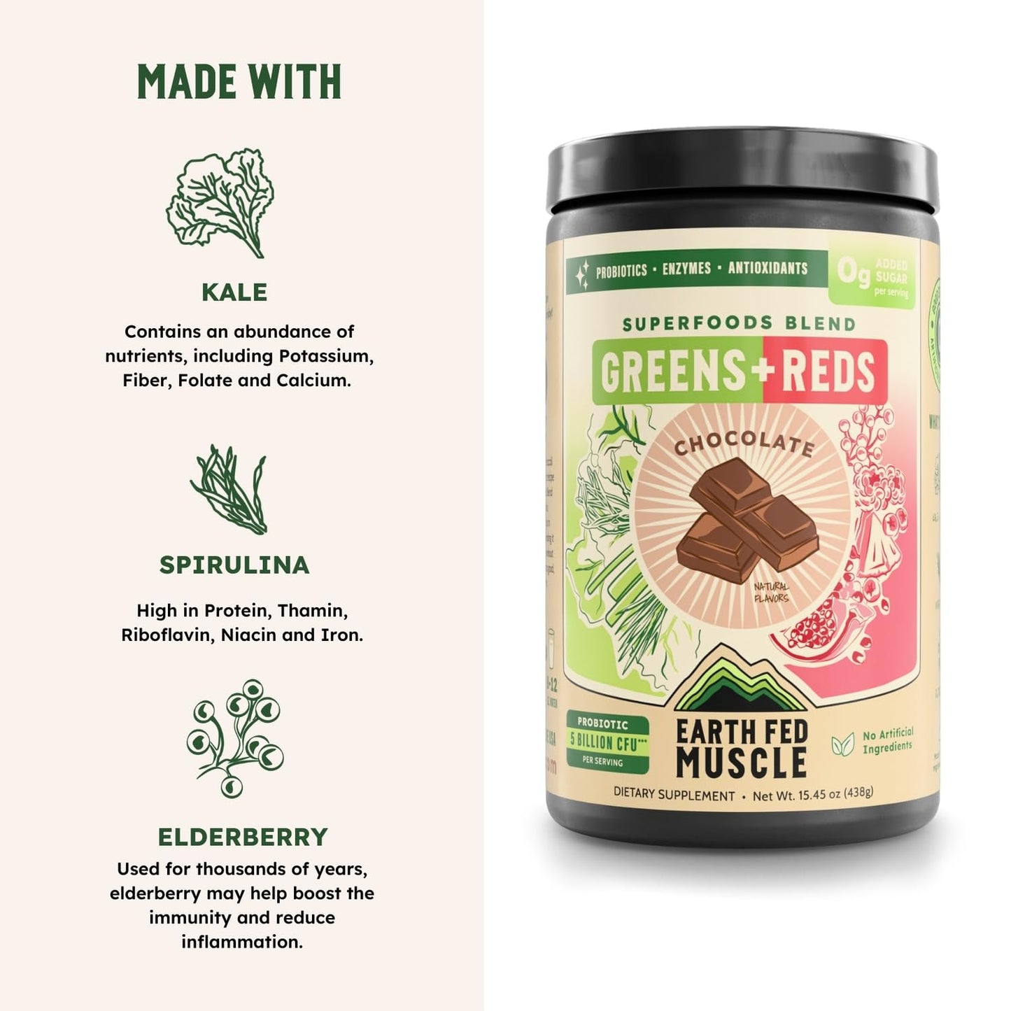 Earth Fed Muscle Chocolate Greens & Reds Superfood Blend Earth Fed MuscleBuy Supplements Australia