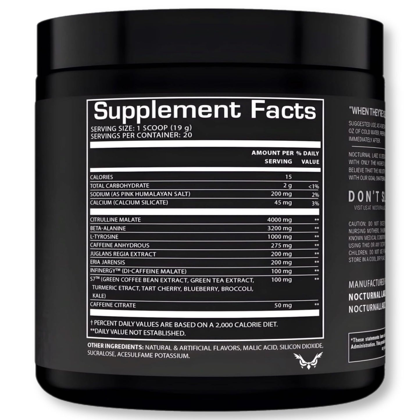 Nocturnal Labz Dark High Stim Pre Workout Powder | Potent Pre-workout Formula for Men & Women, Maximize Energy, Focus, Endurance, Citrulline Malate, Caffeine, Beta-Alanine, (20 Servings) (Peach Rings)