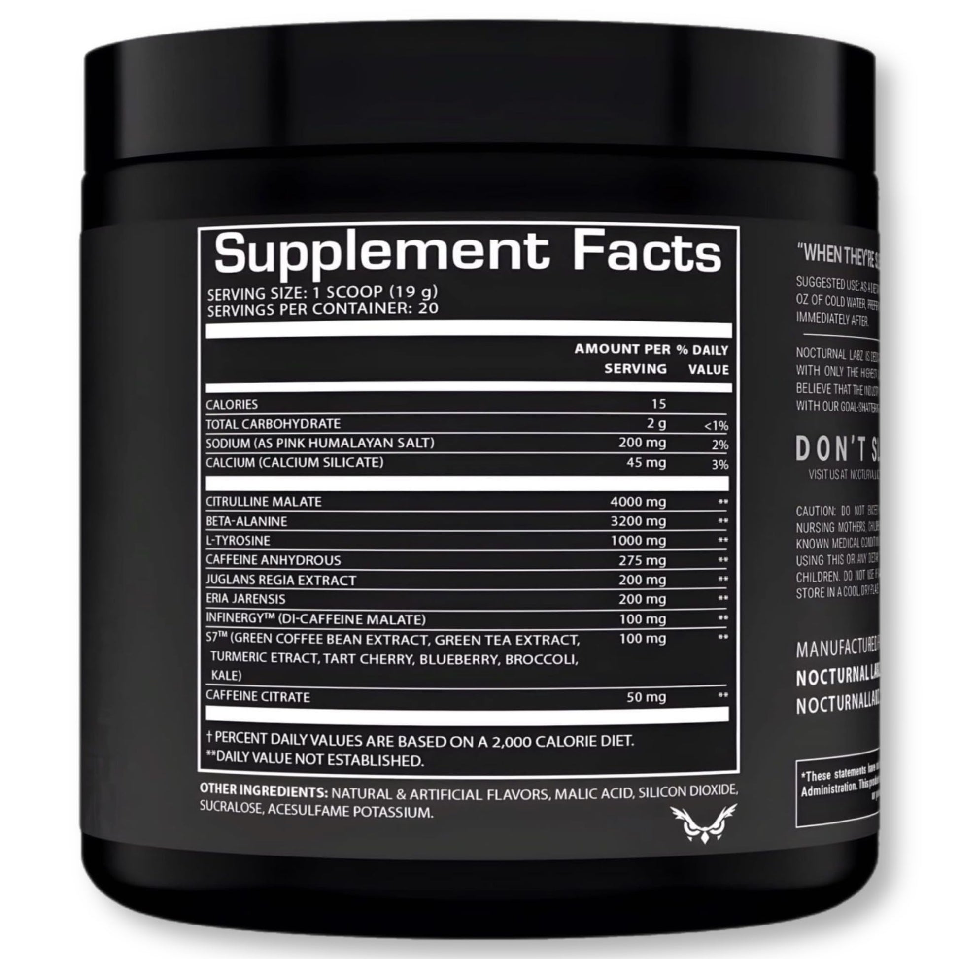 Nocturnal Labz Dark High Stim Pre Workout Powder | Potent Pre-workout Formula for Men & Women, Maximize Energy, Focus, Endurance, Citrulline Malate, Caffeine, Beta-Alanine, (20 Servings) (Peach Rings)