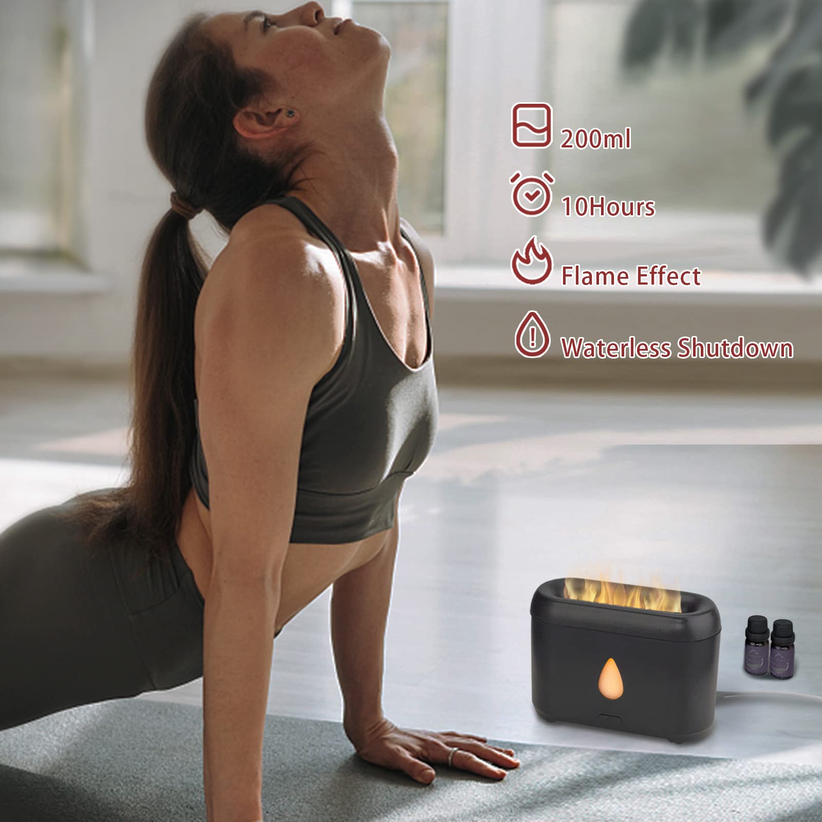 200ml Small Ultrasonic Aroma Diffusers with Flame Light (Black) PhimuezlBuy Supplements Australia