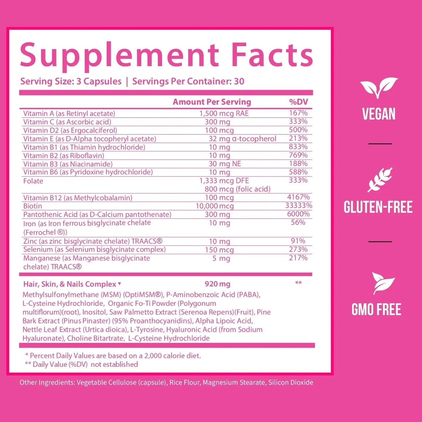 GOBIOTIX Hair Skin and Nails Vitamin Supplement - 10000mcg Biotin Pills with Hyaluronic Acid, Folate, Iron, Magnesium, and Zinc GOBIOTIX