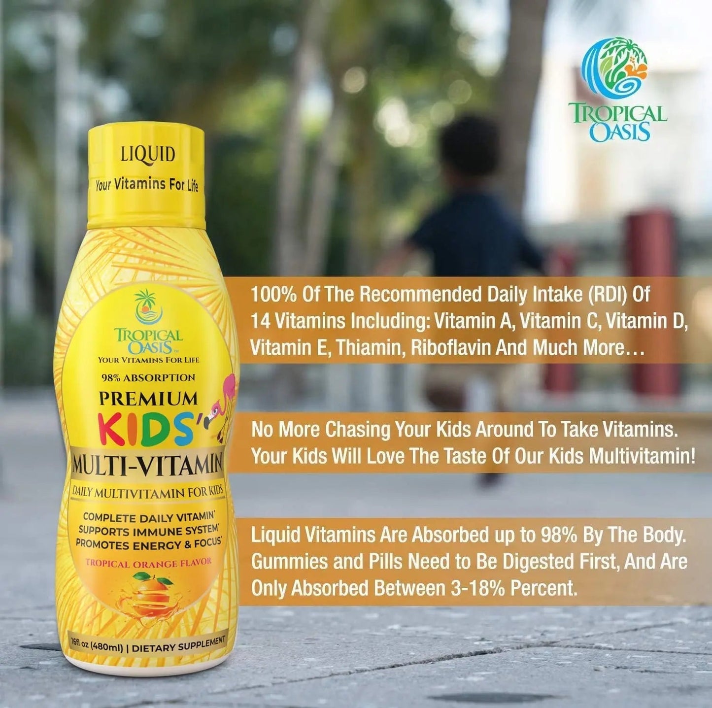 Premium Liquid Multivitamin For Kids | Sugar Free Kids Vitamins | 100% DV of 14 Vitamins for Kids | Multivitamin for Children Ages 4+ | Tropical OasisBuy Supplements Australia