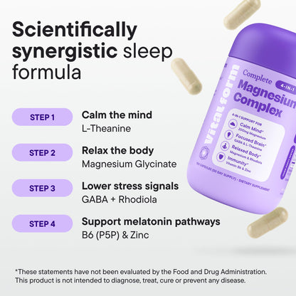VitalForm Magnesium Glycinate Sleep Complex – Non-Habit Forming Support with L-Theanine, GABA, Zinc & Rhodiola – Promotes Relaxation, Calm & Muscle Recovery – Non-Melatonin – 100 Capsules VitalFormBuy Supplements Australia