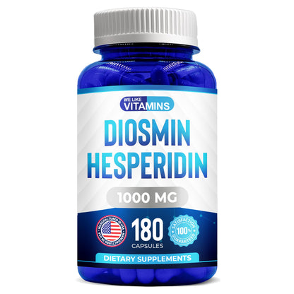 We Like Vitamins Diosmin Hesperidin 1000mg – 180 Capsules – 90 Day Supply - Diosmin and Hesperidin Supplement – Helps to Support Healthy Circulation,