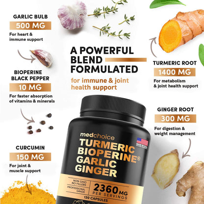 4-in-1 Turmeric and Garlic Supplements with Bioperine 2360 mg (360 ct) Turmeric Ginger MEDCHOICEBuy Supplements Australia