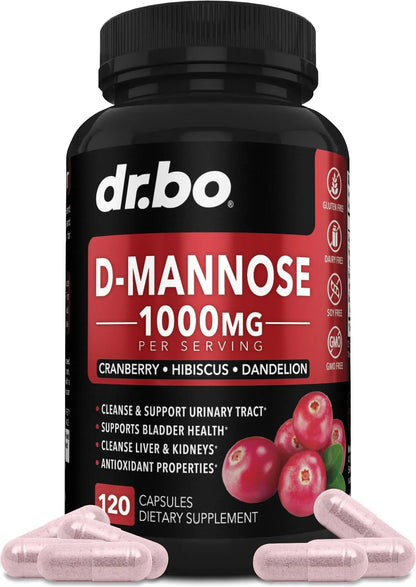 D Mannose Supplements for Women Pills - Natural D-Mannose 500mg Capsules, Cranberry DMannose Pills 1000mg Per Serving - Bladder Flush & Urinary Tract Cleanse Health Supplement - 120 Veg Capsules DR. BOBuy Supplements Australia