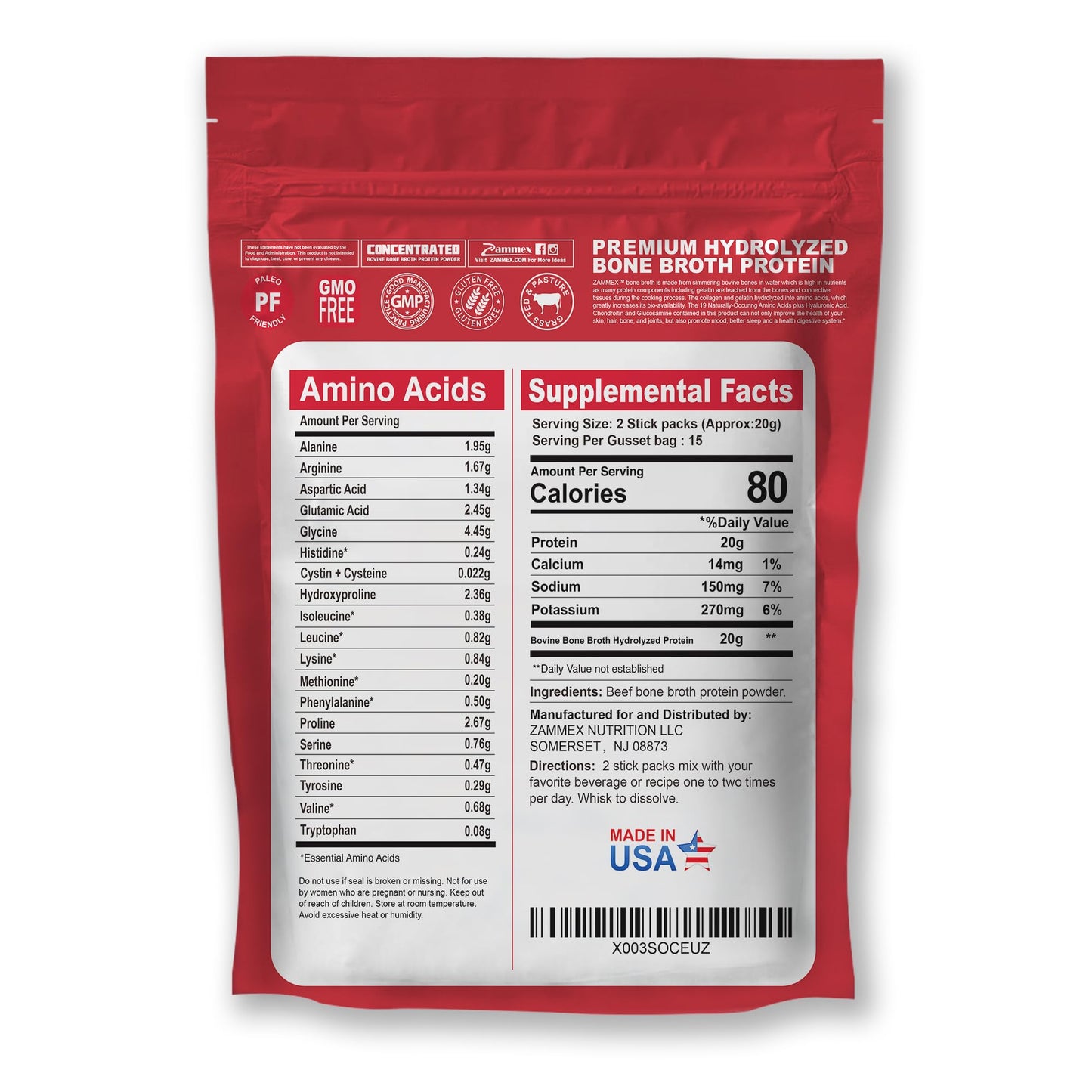 Zammex Bone Broth Packets-20g Collagen Protein-Beef Bone Broth Powder to Go-30 Travel ZammexBuy Supplements Australia
