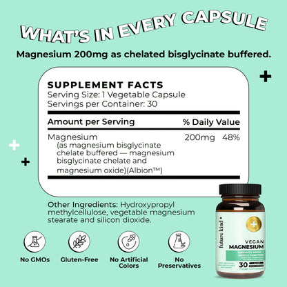 Future Kind Magnesium Glycinate, Supports Muscle and Nerve Function, High Absorption Chelated Magnesium Supplement, Nightly Calm, Energy & Metabolism, Highly Bioavailable & Potent - 30 Vegan Capsules Future KindBuy Supplements Australia
