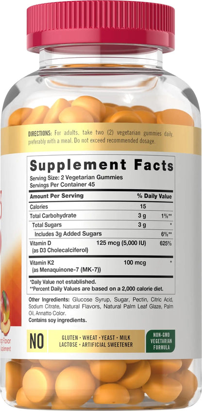 Carlyle Vitamin D3 K2 Gummies | 90 Count | 5,000 IU of D3 + 100 mcg MK7 | Peach Mango Flavor CarlyleBuy Supplements Australia