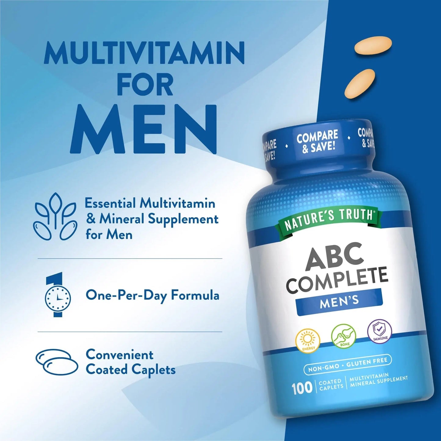 Nature's Truth Multivitamin for Men | with Iron, Vitamins A, C, D & E | 100 Caplets | Non-GMO & Gluten Free for Adults Nature's Truth