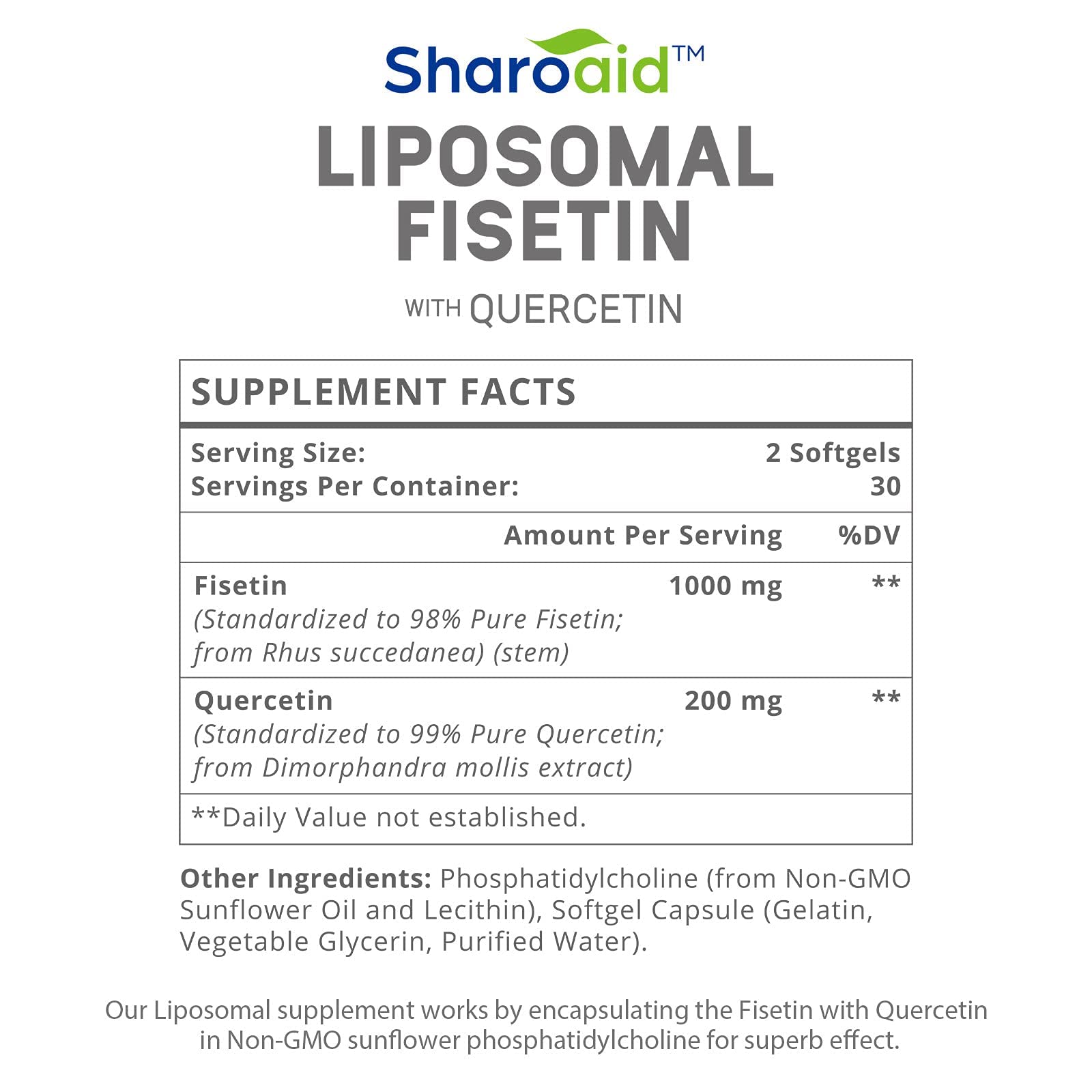 Sharoaid Liposomal Fisetin with Quercetin Supplements 1200 mg per Serving SharoaidBuy Supplements Australia