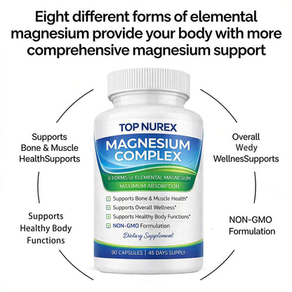 Top Nurex Magnesium Complex 1000 mg, 8-Source Magnesium Blend with Glycinate, Citrate, Malate & Taurate, Vegan Formula, Non-GMO, 90 Capsules Top NurexBuy Supplements Australia