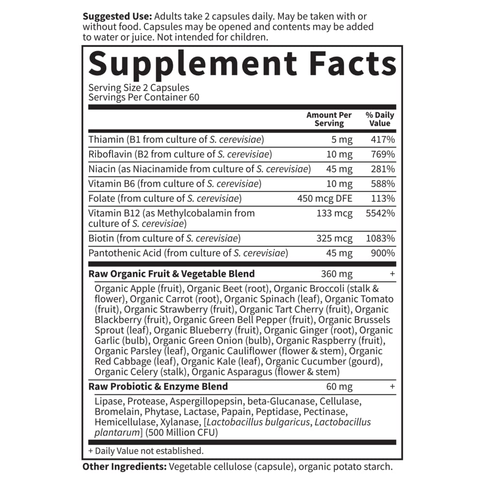 Garden of Life Vitamin B Complex, 120 Vegan Capsules, High Potency Vitamins for Energy & Metabolism with B6, Folate & B12