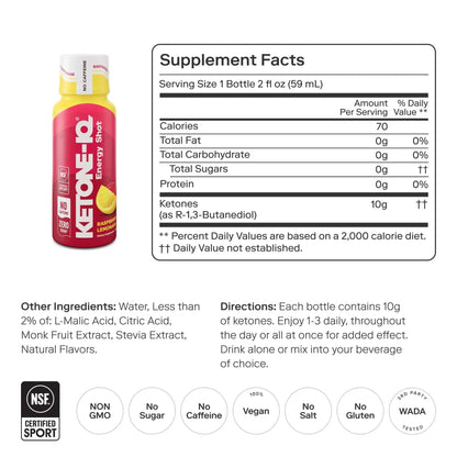 Ketone-IQ No Caffeine Performance Energy Shots – Ketone Fuel for Focus & Endurance, Metabolism Support, 10g Ketones, 12 Pack (Raspberry Lemonade) Ketone-IQBuy Supplements Australia