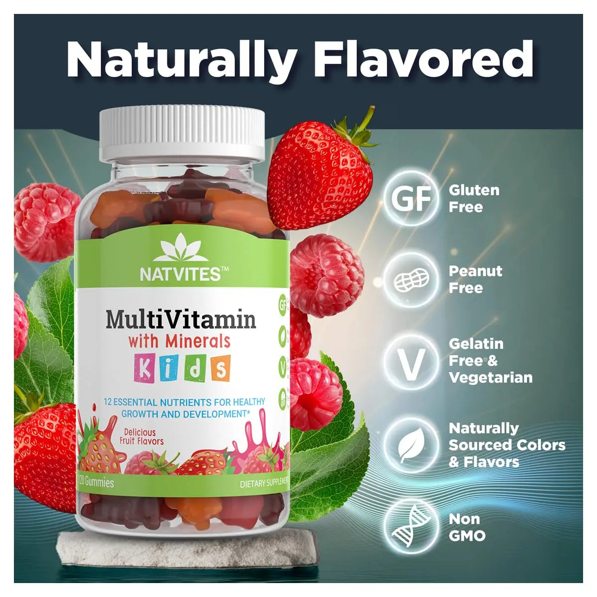 Natvites Complete Kids Multivitamin Gummies – 120 Count of Essential Daily Vitamins & Minerals for Immune Support, Focus, & Growth Natvites