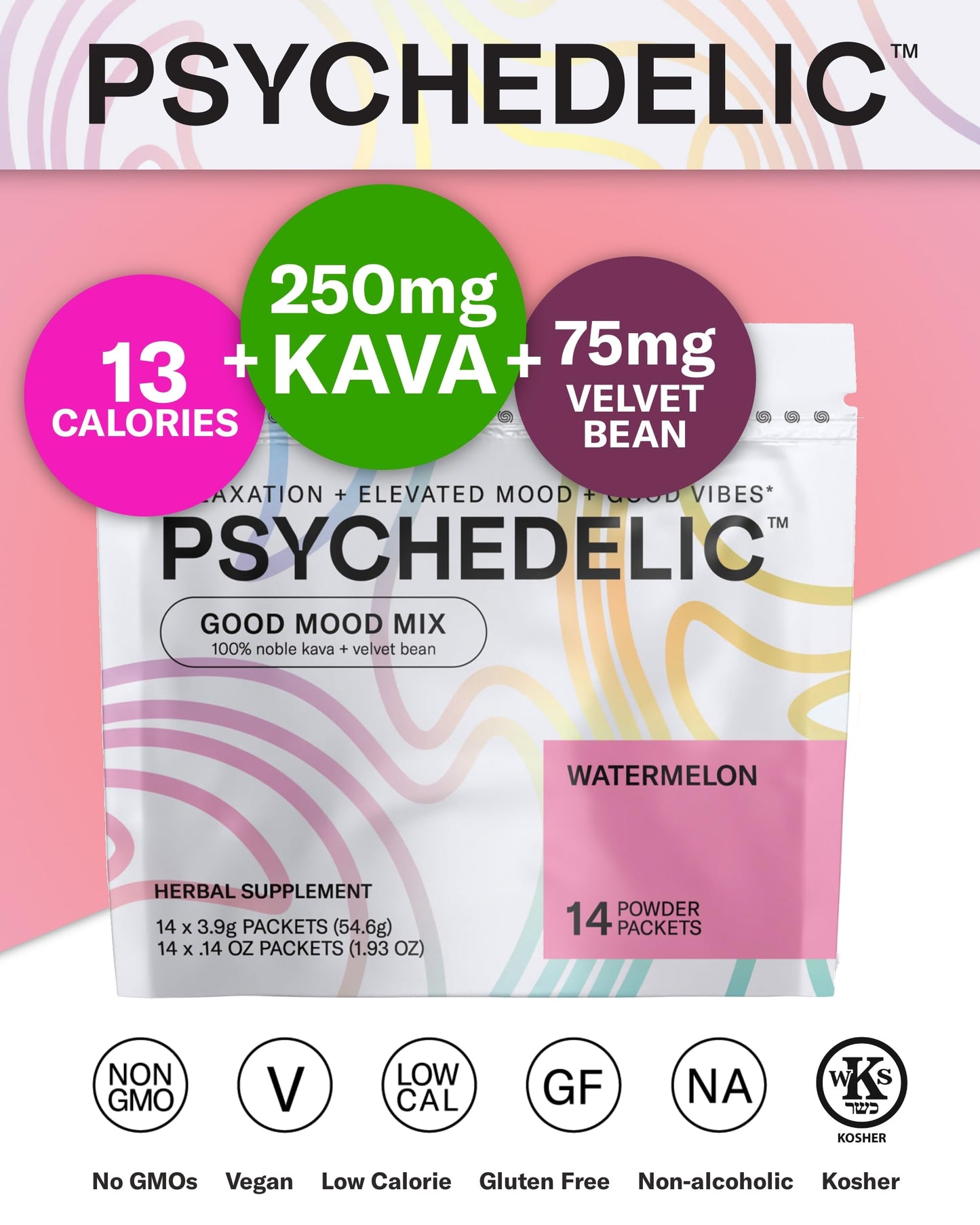 Good Mood Mix - Watermelon - Powder Packets - Calming Kava Drink Mix - Easy Open Psychedelic WaterBuy Supplements Australia