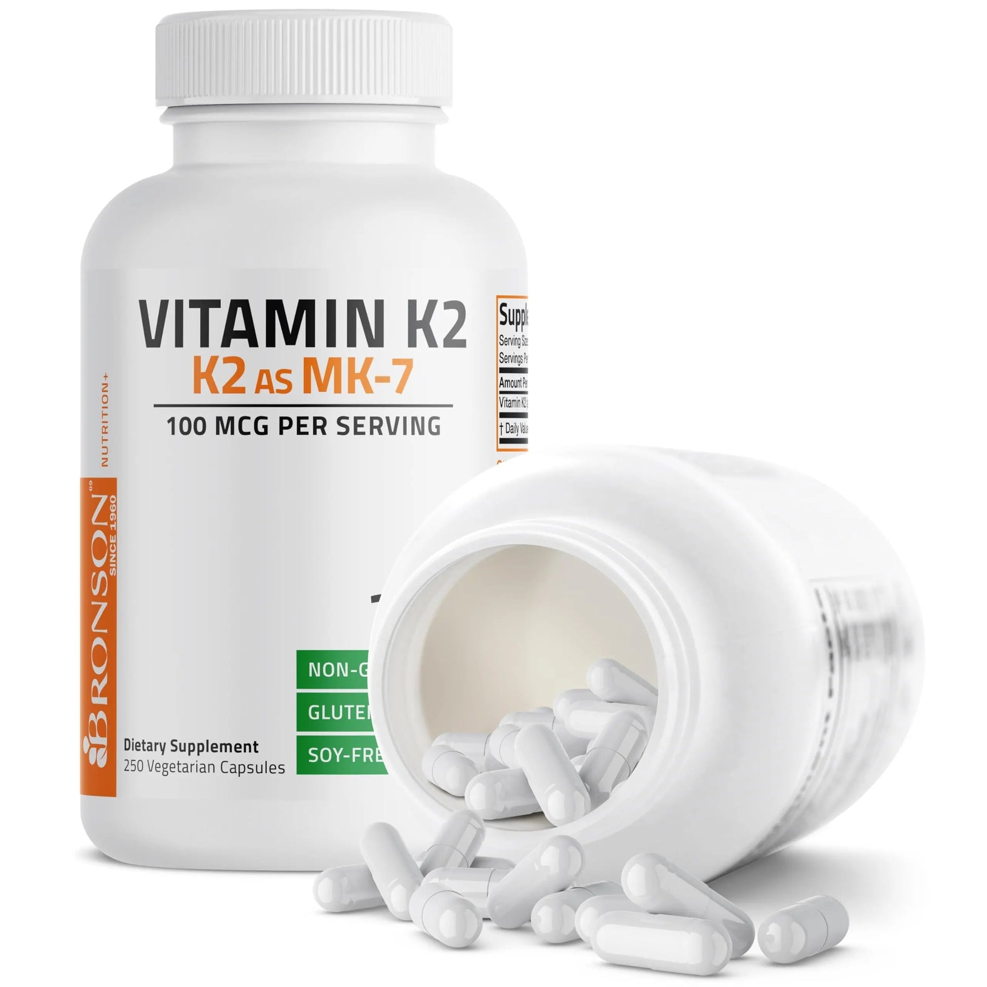 Bronson Vitamin K2 as MK-7 Menaquinone 100 mcg Non-GMO, 250 Capsules BronsonBuy Supplements Australia