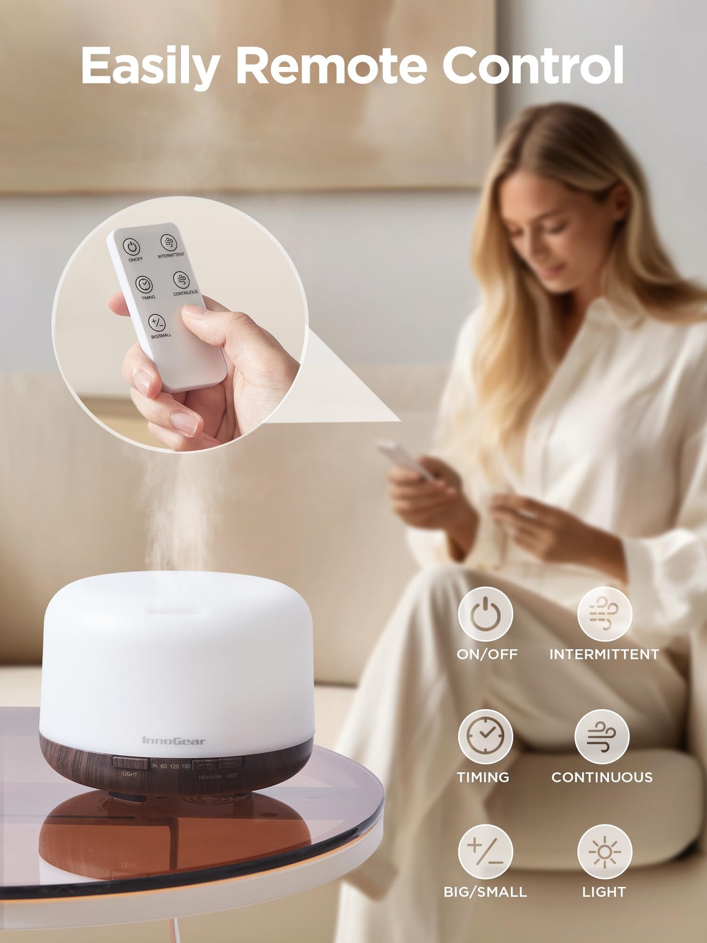 InnoGear 500ml Essential Oil Diffuser with Remote Control, Premium Ultrasonic Aromatherapy InnoGearBuy Supplements Australia