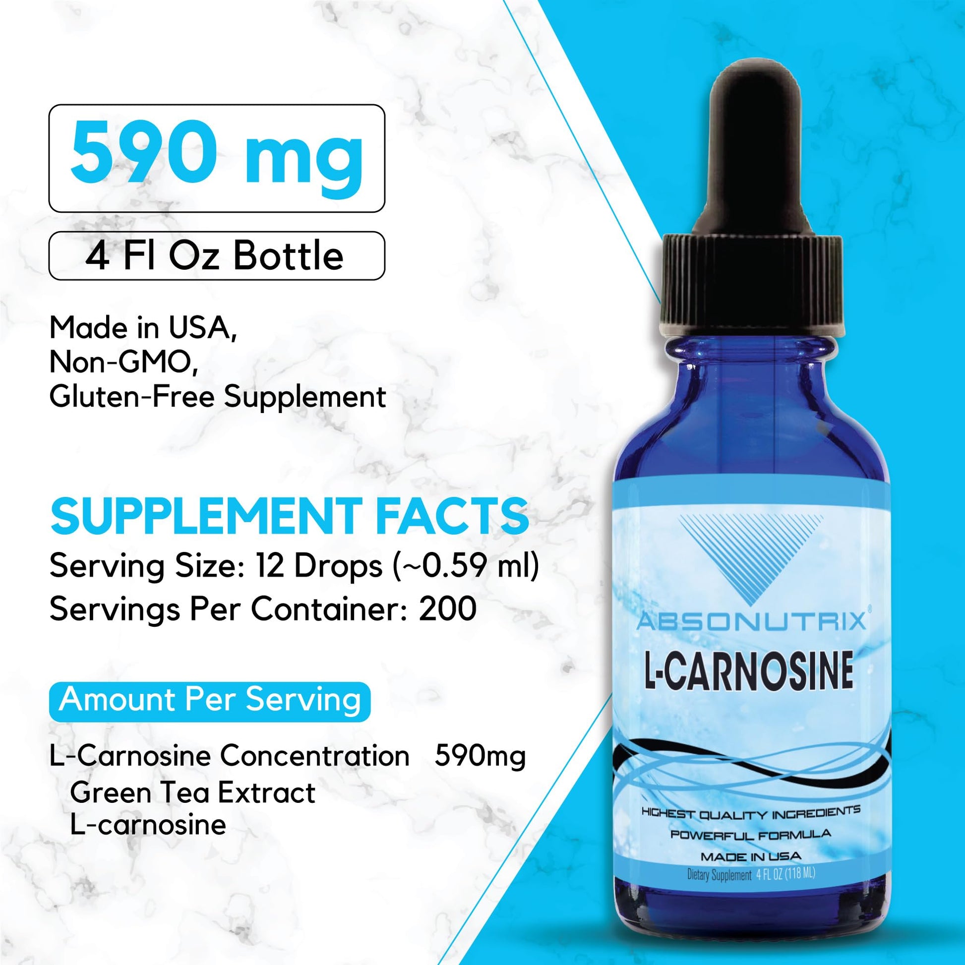 Absonutrix L-Carnosine - 583 mg 4 Oz Bottle, 200 Highly Potent Servings, Easy-to-Consume Drops, High Bioavailability, Third-Party Tested, GMP-Certified, Non-GMO, Cruelty-Free Products, Made in USA AbsonutrixBuy Supplements Australia