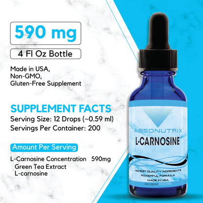 Absonutrix L-Carnosine - 583 mg 4 Oz Bottle, 200 Highly Potent Servings, Easy-to-Consume Drops, High Bioavailability, Third-Party Tested, GMP-Certified, Non-GMO, Cruelty-Free Products, Made in USA AbsonutrixBuy Supplements Australia