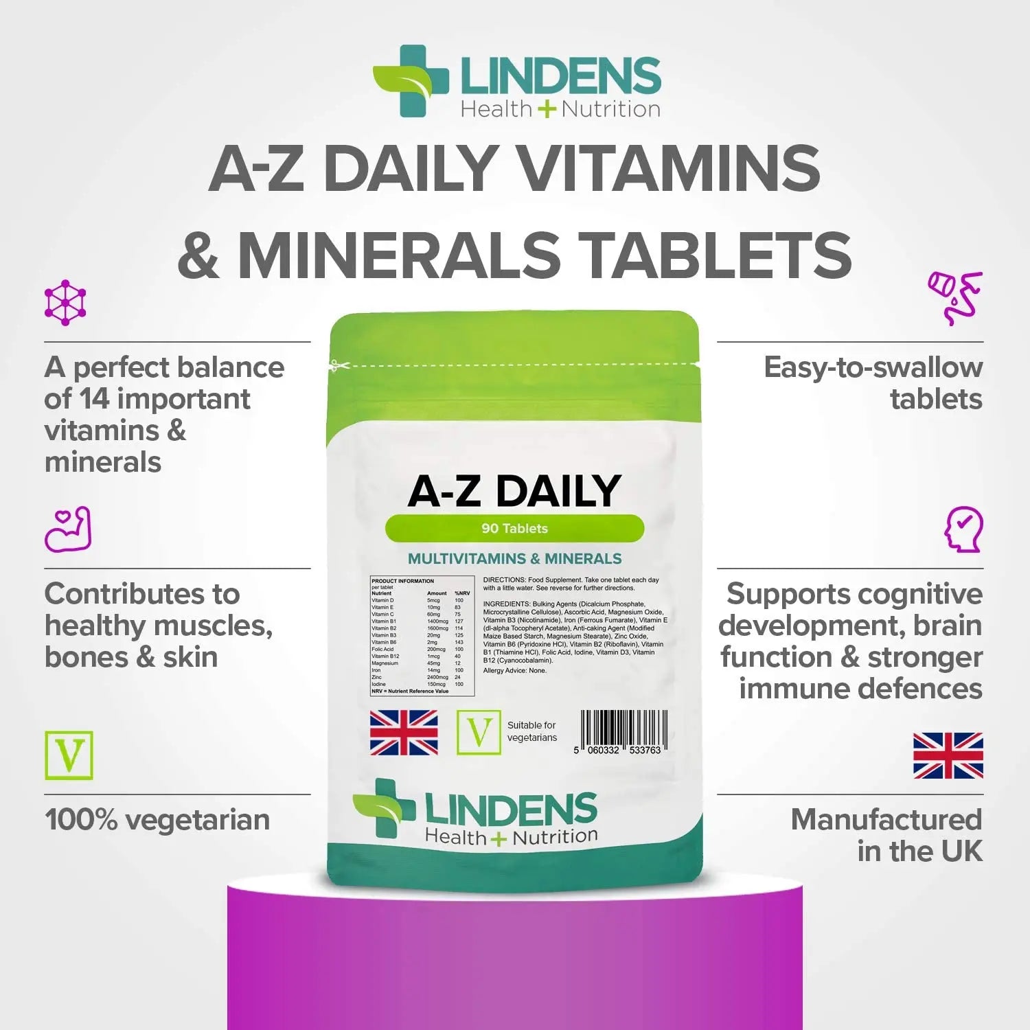 Multivitamin A-Z Daily Tablets 90 Tablets by Lindens LindensBuy Supplements Australia