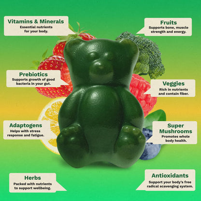 Gruns Adult Super Greens Multivitamin Gummies, Superfood Gummy Vitamins for Women and Men with Spirulina, Chlorella