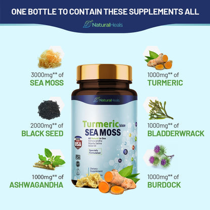 Natural Heals Sea Moss 3000mg: Black Seed Oil 2000mg Ashwagandha 1000mg Turmeric Natural HealsBuy Supplements Australia