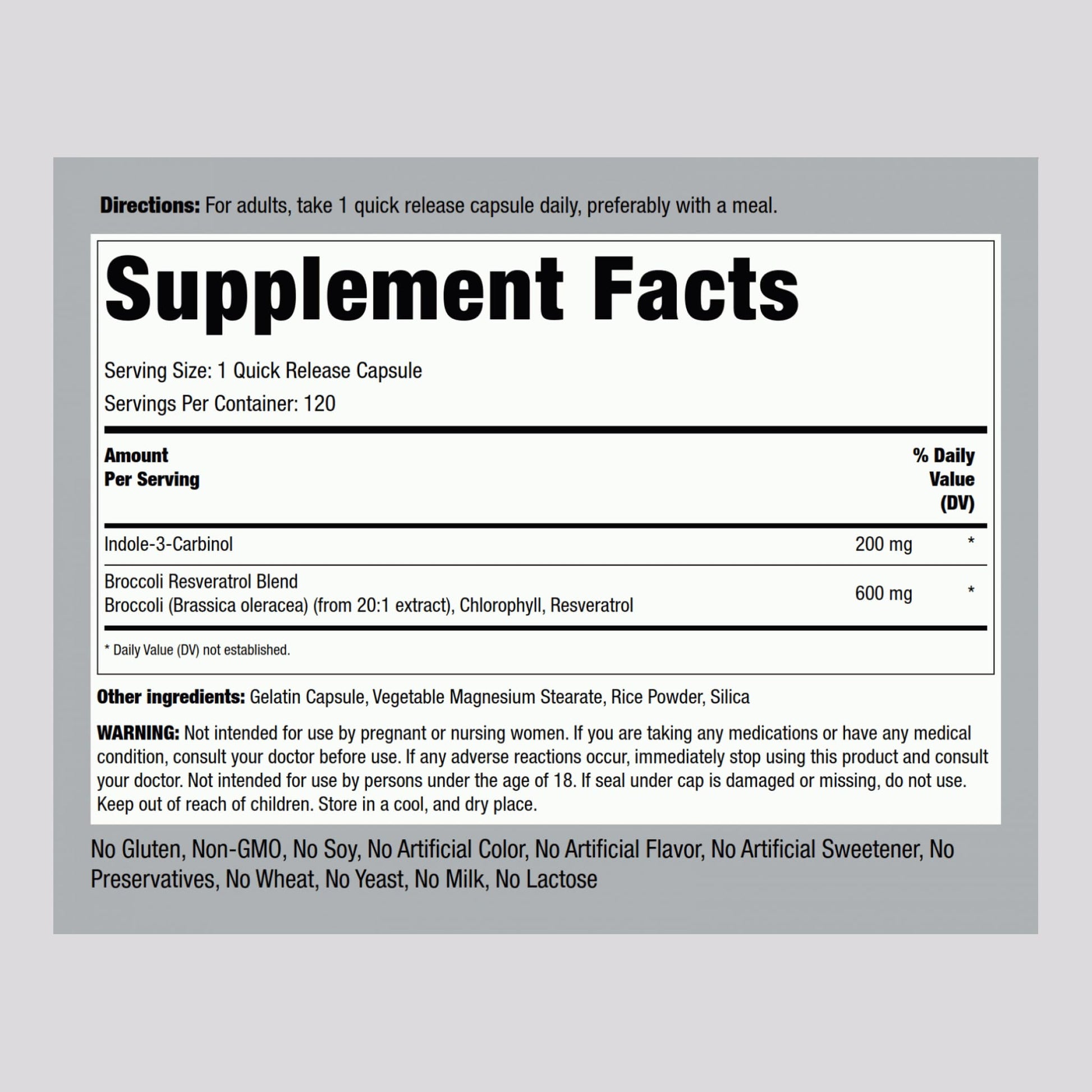 Piping Rock Indole 3 Carbinol | 200mg | 120 Capsules | I3C with Broccoli Extract | Non-GMO, Gluten Free Supplement Piping RockBuy Supplements Australia