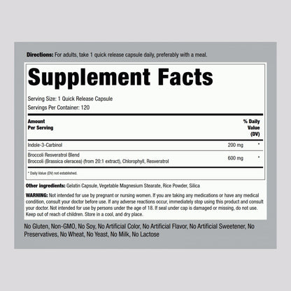 Piping Rock Indole 3 Carbinol | 200mg | 120 Capsules | I3C with Broccoli Extract | Non-GMO, Gluten Free Supplement Piping RockBuy Supplements Australia