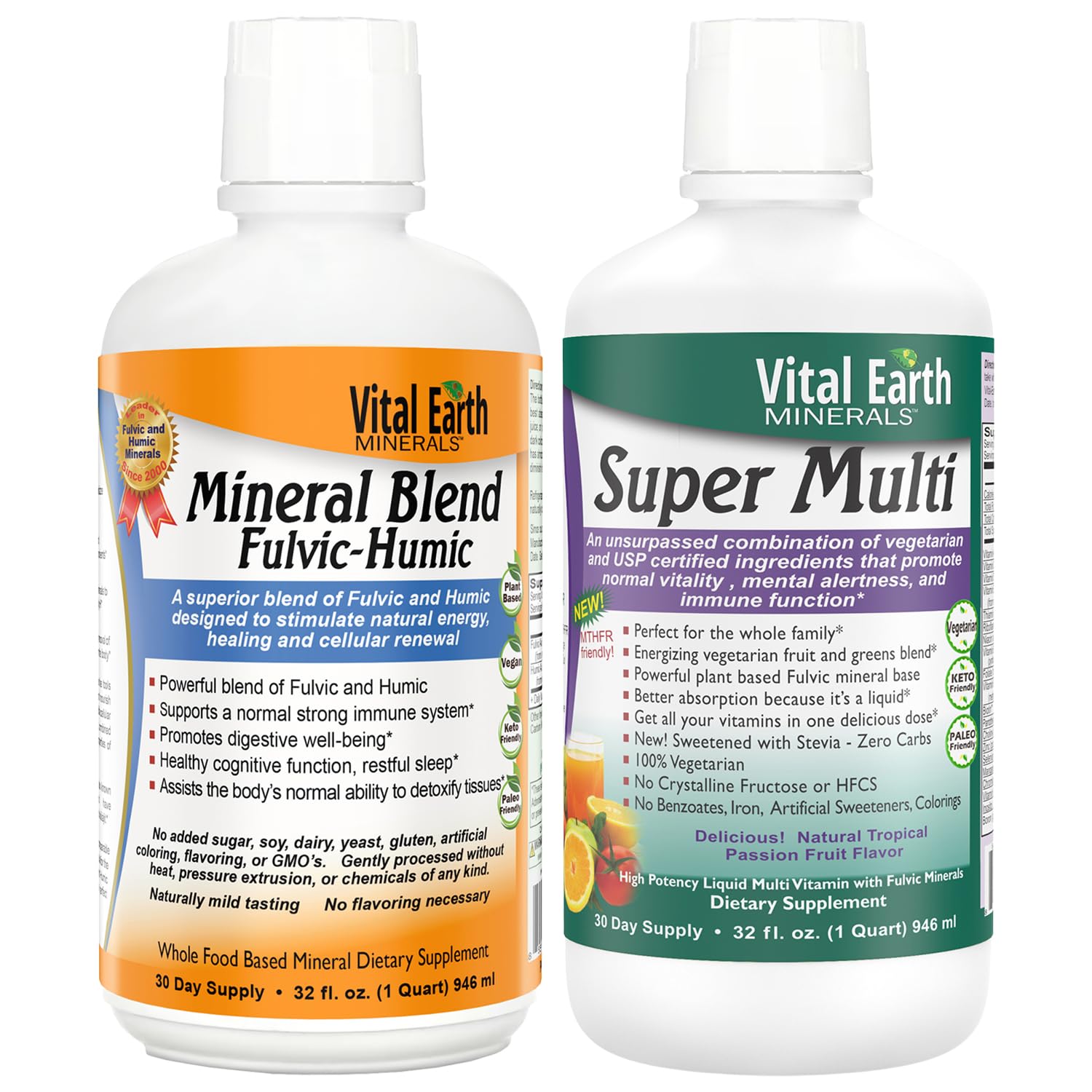 Vital Earth Minerals Detox and Wellness Support – Fulvic Humic Mineral Blend with 70+ Trace Minerals + Super Multi, Liquid Multivitamins, MTHFR Enhancement, 32 OZ Ea Vital Earth MineralsBuy Supplements Australia