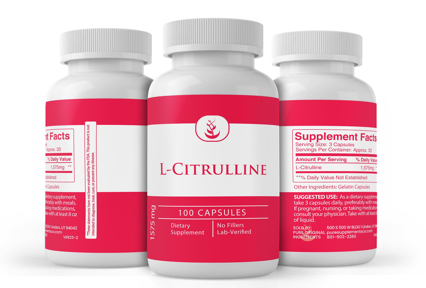 Pure Original Ingredients L-Citrulline, (100 Capsules) Always Pure, No Additives Or Fillers, Lab Verified