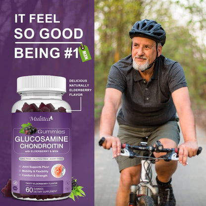 Mulittea Glucosamine Chondroitin Gummies - Extra Strength Joint Support Supplement with MSM & Elderberry for Natural Joint, Antioxidant Immune Support for Adults, Men & Women-(2 Pack) MulitteaBuy Supplements Australia