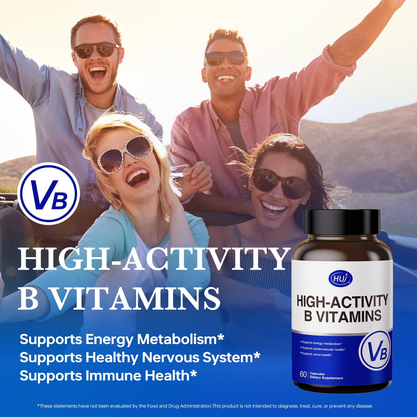 HUJ High-Activity B Vitamins - Supports Normal Energy Metabolism & Nerve System Health - Supplement with 8 B Vitamins, Inositol and D-Chiro Inositol - 60 Capsules. HUJBuy Supplements Australia