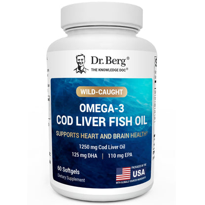 Dr. Berg Omega-3 Cod Liver Fish Oil 60 Softgels – Wild-Caught Icelandic Cod – Omega 3 EPA & DHA – Heart, Brain, Immune & Eye Support* – Lemon Flavor – 4X Lab-Tested – Non-GMO, No Fillers Dr. Berg NutritionalsBuy Supplements Australia