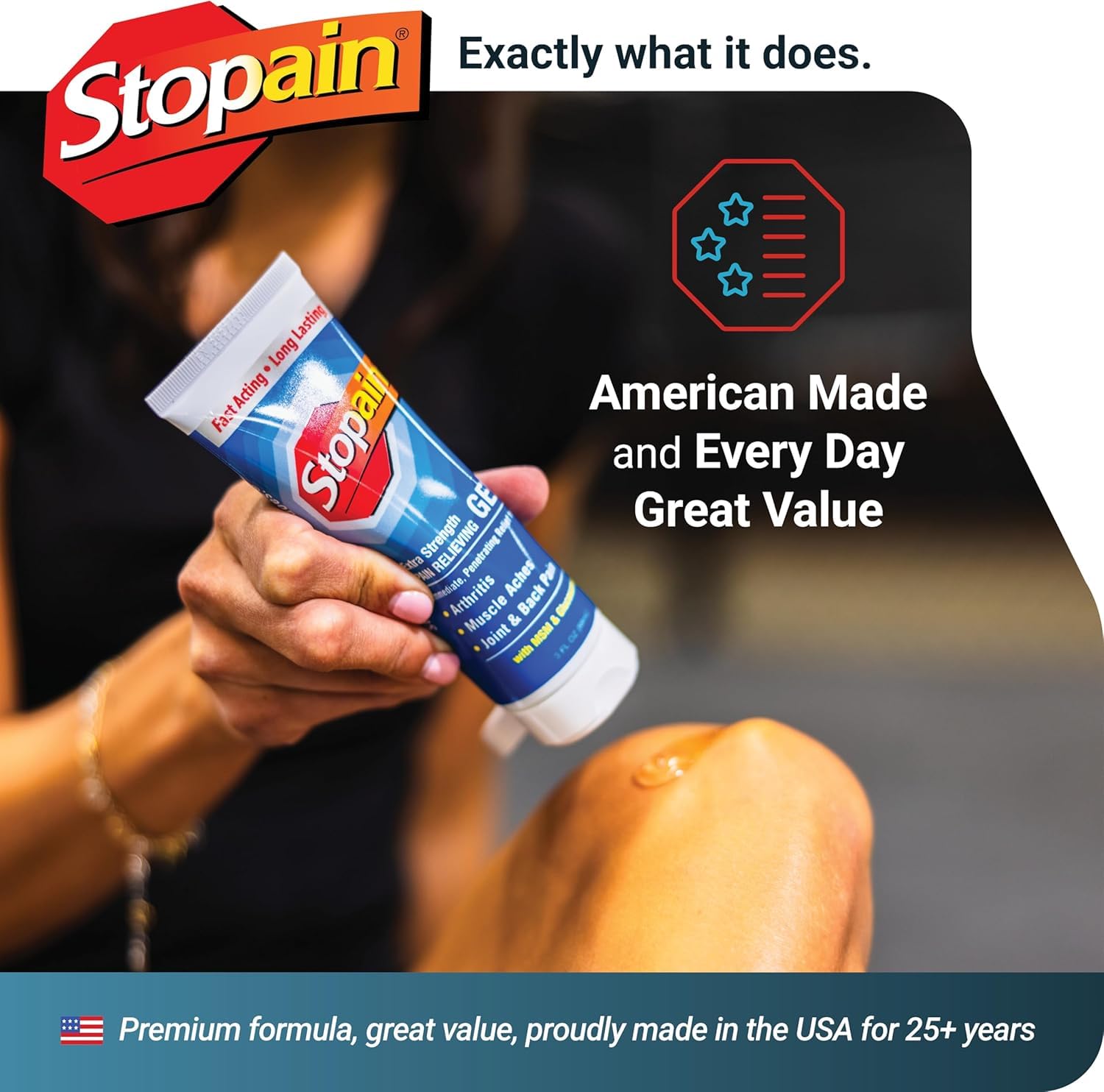Stopain Pain Relief Gel 3oz USA Made, Max Strength Fast Acting with MSM, Glucosamine, Menthol for Arthritis, Lower Back Sciatica, Knee, Neck, HSA FSA Approved Topical Analgesic Products StopainBuy Supplements Australia