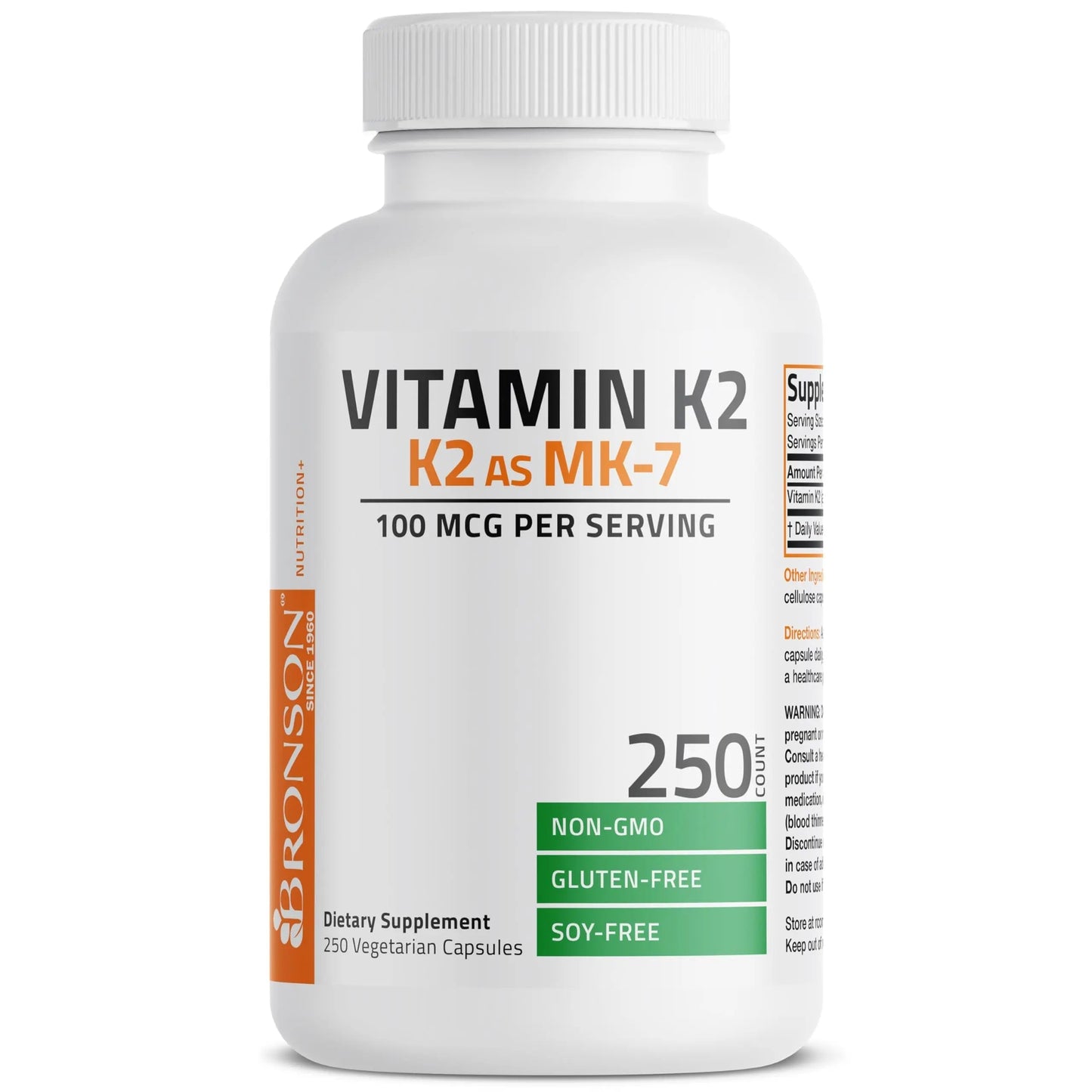 Bronson Vitamin K2 as MK-7 Menaquinone 100 mcg Non-GMO, 250 Capsules BronsonBuy Supplements Australia
