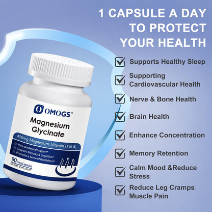 OMOGS High Absorption Magnesium Glycinate, for Supporting Sleep, Muscle Relaxation, Heart Health & Bone Health, Gluten Free, Non-GMO, 90 Vegetarian Capsules OMOGSBuy Supplements Australia