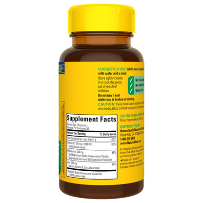 Nature Made Magnesium Complex Supplement with Vitamin D & Zinc for Immune Support, Magnesium Glycinate, Malate, Citrate & Oxide for Muscle, Nerve, Heart & Bone Support, 60 Capsules, 30 Day Supply Nature MadeBuy Supplements Australia