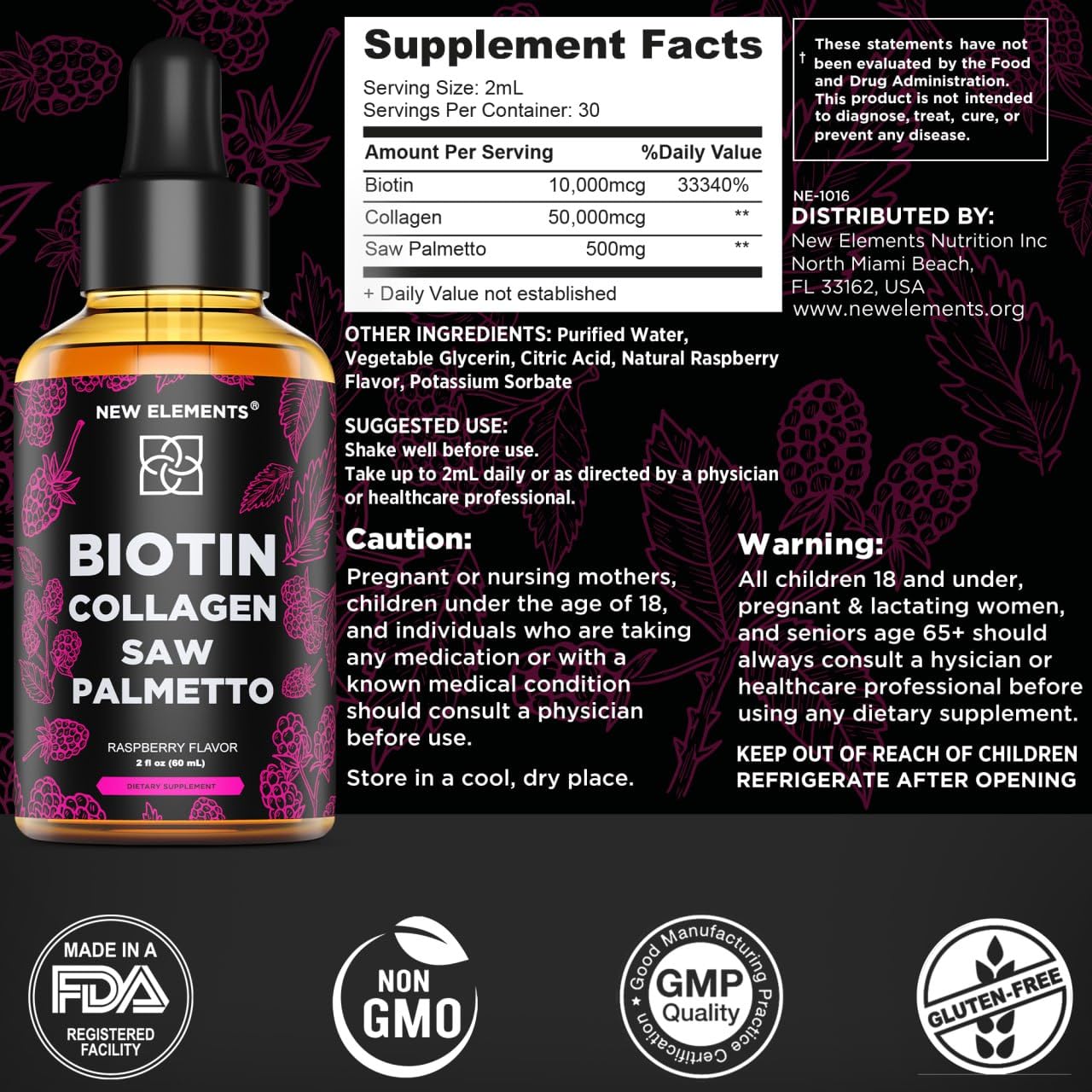 Liquid Biotin with Collagen & Saw Palmetto Extract for Women and Men | Hair Growth New ElementsBuy Supplements Australia