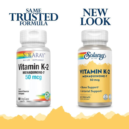 SOLARAY Vitamin K-2 as MK-7 50 mcg - Vitamin K2 MK7 Supplement for Bone Health Support, Vit K2 as Menaquinone for Women and Men - 60 Vegan Capsules SOLARAYBuy Supplements Australia