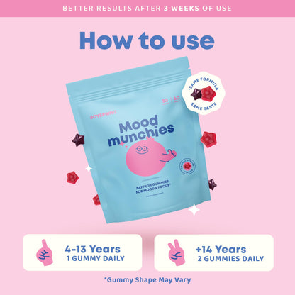 JoySpring Mood Munchies Saffron Gummies for Kids 4+ | Saffron Extract Supplement with GABA, Passion Flower & St Johns Wort | Sugar Free Vegan Brain Support